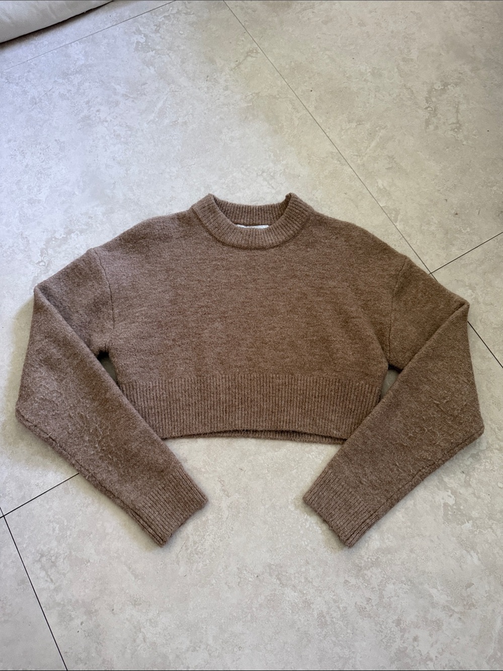 Zara Cropped Crewneck Sweater - Brown